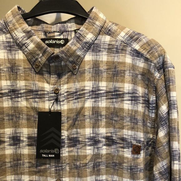 SOLARIS Mens Khaki Navy Blue Graphic Button Down Long Sleeve Shirt Sz 3XLT NWT - Picture 8 of 11